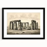 Abstract art print of Stonehenge in vibrant, colorful hues on a large framed canvas, suited for living room decor.