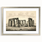 Extra large wall art of Stonehenge in muted earth tones on a textured canvas, suitable for living room decor.