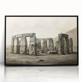 Large abstract wall art depicting Stonehenge in muted tones on a framed acrylic, ideal for modern art wall decor.