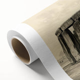 Art Deco poster of Stonehenge in muted earth tones on rolled canvas, ideal for nursery wall art.
