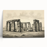 Black and white image of Stonehenge on large stretched canvas, ideal for kitchen wall art.