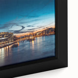 Black wall art featuring a textured depiction of the Thames River in vibrant, colorful art on a framed canvas.