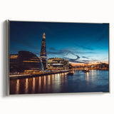 Framed canvas of a vintage-style landscape painting featuring the Thames River in England.