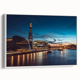 Vintage poster art of the Thames River in England on framed canvas, featuring colorful art and black accents.