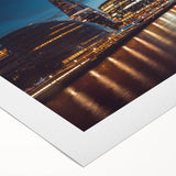 Art Deco poster of the Thames River in muted blue and gray tones on rolled canvas, suitable for dining room wall art.