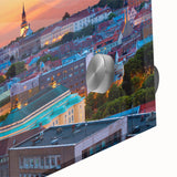 Large abstract wall art of Estonian scenery on acrylic glass, in muted earth tones, ideal for dining room ambiance.