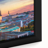 Black wall art depicting a textured European scenery in vibrant colors on a framed canvas, ideal for living room decor.
