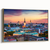 Framed canvas wall art featuring a vintage-style landscape painting of an Estonian scenery with muted earth tones.