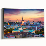 Framed canvas of a European landscape painting in vibrant colors, ideal for living room decor.