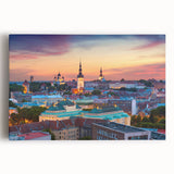 Black and white photograph of a European cityscape on stretched canvas, ideal for kitchen wall art or bedroom ambiance.