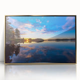 Acrylic print of a European scenery in Finland with gold frame, featuring muted earth tones.