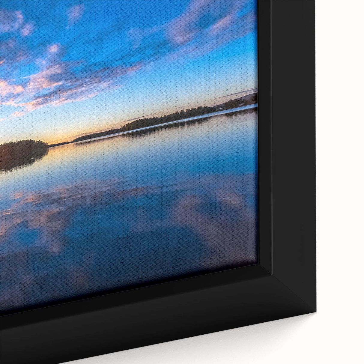 Extra large framed canvas featuring a textured, colorful scene of a Finnish landscape in black with vibrant accents.