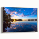 Landscape art painting of a serene Finnish scenery on framed canvas, featuring muted earth tones.