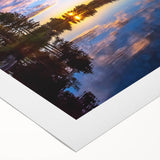 Art deco poster featuring a serene Finnish landscape in muted green and blue tones, printed on a rolled canvas.