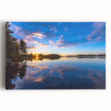 Black and white photo of a serene Finnish landscape on stretched canvas, ideal for kitchen wall art.