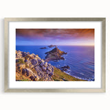 Extra large abstract art print of Corsican scenery in silver frame, featuring textured blues and greens.