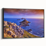 Black and white wall art featuring a vintage landscape of Corsica on framed canvas, ideal for bedroom decor.