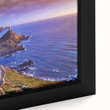 Framed canvas of a black textured Corsican landscape with colorful accents, ideal for extra large living room wall art.