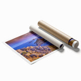Extra large rolled print of a Corsican landscape with vibrant floral elements, ideal for classy bathroom wall art.