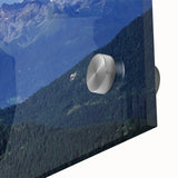 Acrylic print of the French Alps in muted earth tones, ideal for dining room art in a mid-century modernist style.