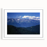 Textured art print of the French Alps in muted earth tones on a framed canvas, ideal for bedroom art.