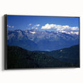 Black and white wall art of the French Alps on framed canvas, ideal for bedroom landscape decor.