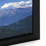 Black wall art of the French Alps on a framed canvas, featuring textured, colorful art in extra large size.