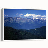 Vintage poster art of the French Alps in colorful tones on extra large framed canvas, ideal for living room decor.