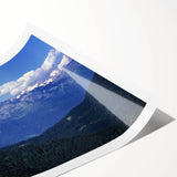 Extra large wall art featuring line art flowers over a French Alps scenery, printed on rolled canvas.