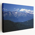 French Alps landscape on stretched canvas, featuring muted earth tones, ideal for kitchen wall art.
