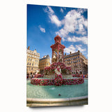 Large abstract depiction of Lyon, France in muted earth tones on acrylic glass, suitable for bedroom or dining room decor.