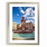 Extra large wall art of an abstract Lyon cityscape in textured silver tones, framed with a mat.