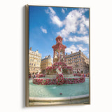 Framed canvas depicting a vintage-style Lyon landscape in muted gold and black tones, ideal for bedroom wall art.