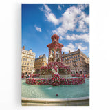 Black and white large art print of Lyon, France on stretched canvas, ideal for kitchen wall art or bedroom decor.