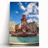 Black and white panoramic photo of Lyon on stretched canvas, ideal for kitchen wall art.