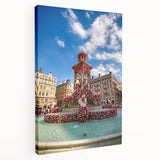 A panoramic landscape of Lyon, France in muted earth tones on stretched canvas, ideal for kitchen wall art.