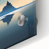 Large abstract depiction of a European scenery in muted earth tones on acrylic glass, suitable for dining room art.