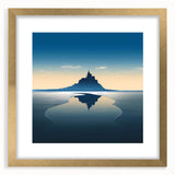 Abstract art print of a European scenery in muted earth tones, framed in gold, suitable for bedroom or dining room decor.