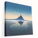 Large art depicting a scenic European village in muted earth tones on stretched canvas, ideal for kitchen wall decor.