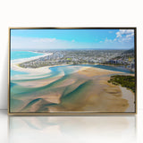 Art Deco poster of Nice, France scenery in gold acrylic frame, ideal for modern nursery wall art.