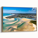 Framed canvas of a vintage-style landscape painting depicting the Nice, France coastline in muted gold and black tones.