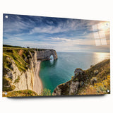Acrylic print of a Normandy landscape in muted green and blue tones, suitable for bedroom or dining room decor.