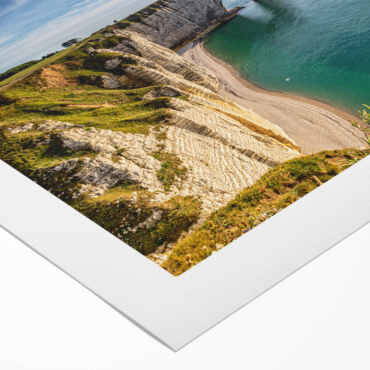 Art deco poster of Normandy scenery in sepia tones on rolled canvas, suitable for dining room walls.