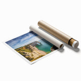 Rolled print of Normandy, France scenery featuring vibrant green and floral elements, ideal for classy bathroom wall art.