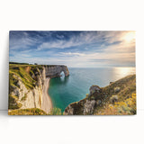 Black and white image of Normandy, France on stretched canvas, ideal for kitchen wall art.