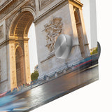 Large abstract wall art of Paris scenery in mid-century modernist style on acrylic glass, ideal for dining room ambiance.