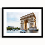 Extra large colorful abstract art print of Paris scenery in a black frame, ideal for living room decor.