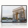 Large abstract wall art of Paris scenery in muted grays and blues, framed acrylic, ideal for modern living room decor.