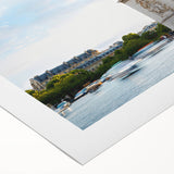 Art deco poster of Paris skyline in monochrome, printed on rolled canvas, suitable for dining room wall.