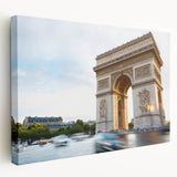 Paris street scene on large stretched canvas with muted earth tones, ideal for kitchen wall art.